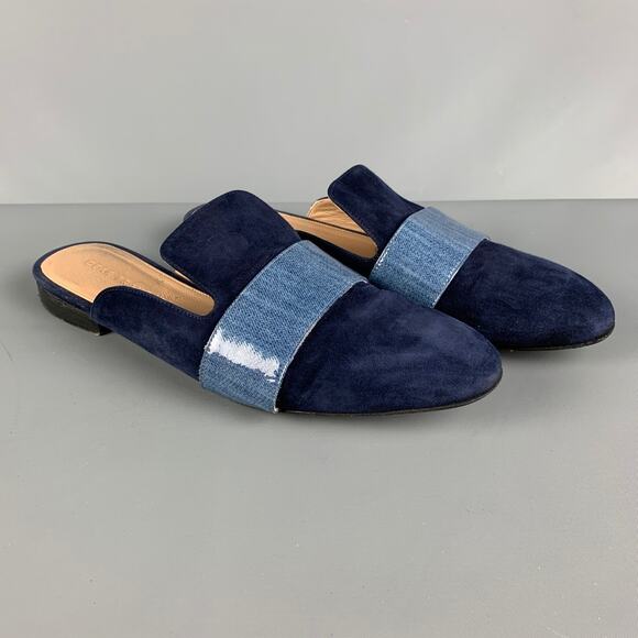 DEAR FRANCES Size 8 Blue Navy Suede Mixed Materials Slide Flats - Picture 2 of 8